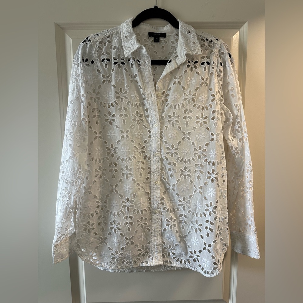 J Crew Eyelet Lace Button Down Shirt